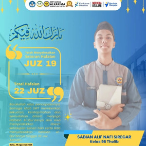Sabian Alif Nafi Siregar Selesaikan Setoran Hafalan Juz 19, Total Hafalan Capai 22 Juz