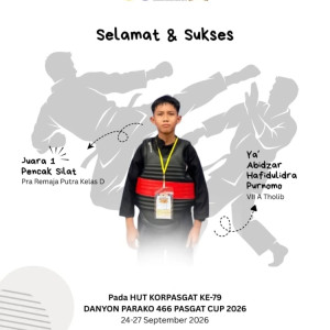 Siswa SMP Quran Alkarima Raih Juara 1 Pencak Silat pada Danyon Parako 466 Pasgat Cup 2026